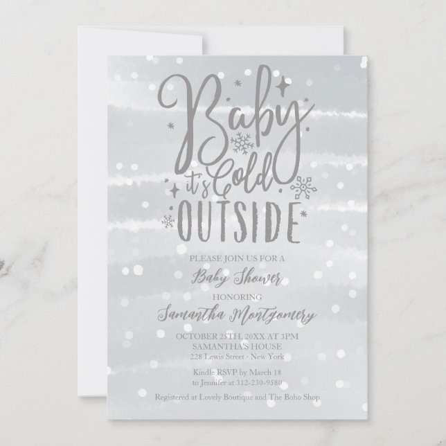 Baby It's Cold Outside Silver Grey Baby Shower Invitation (Front)