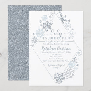 Baby It's Cold Outside Silver Snowflake Shower Invitation