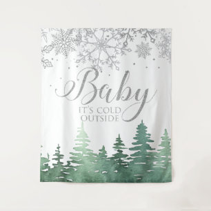 Baby It's Cold Outside Silver Snowflakes and Trees Tapestry