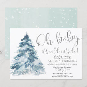Baby it's cold outside silver white baby shower invitation