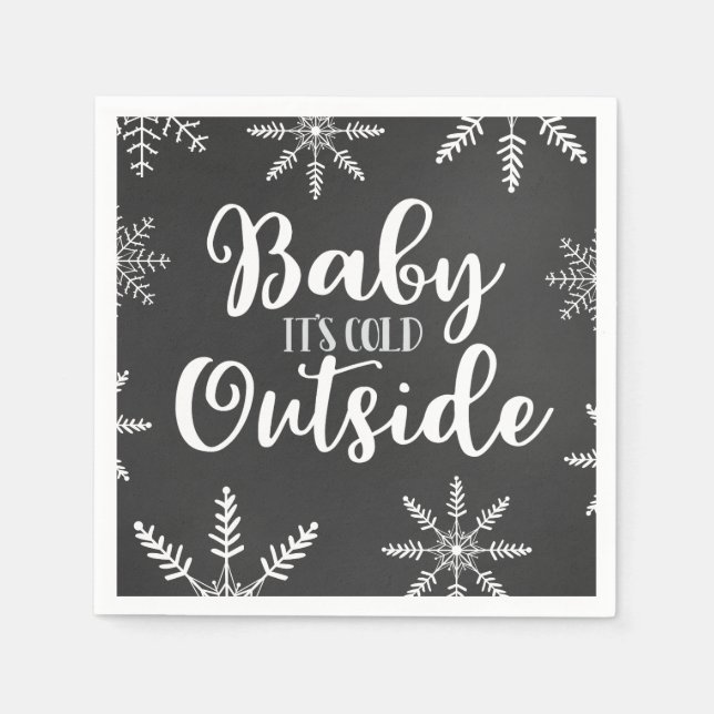 Baby Its Cold Outside Silver Winter Baby Shower Napkin (Front)