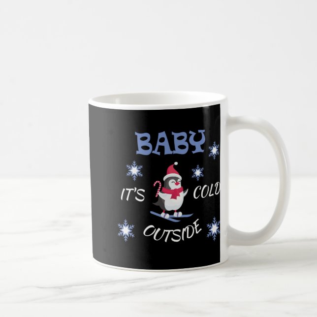 Baby Its Cold Outside Skiing Penguin T Shirt  Coffee Mug (Right)
