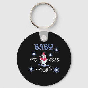 Baby Its Cold Outside Skiing Penguin T Shirt Key Ring