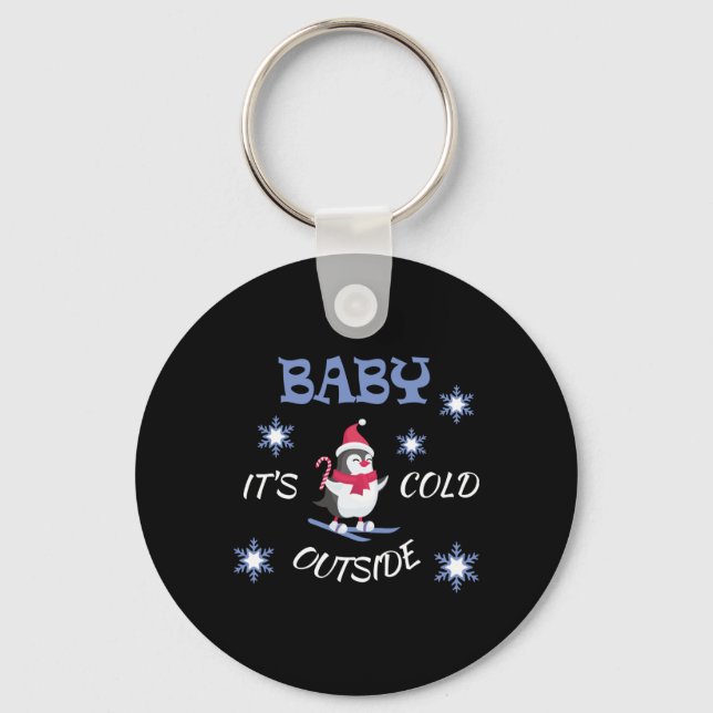 Baby Its Cold Outside Skiing Penguin T Shirt  Key Ring (Front)