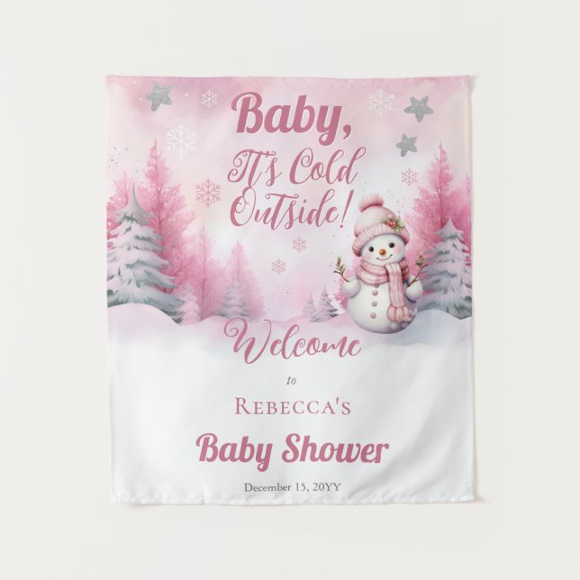 Baby It's Cold Outside Snow | Girl Baby Shower Tapestry (Front)