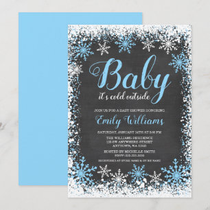 Baby Its Cold Outside Snow Winter Boy Baby Shower Invitation