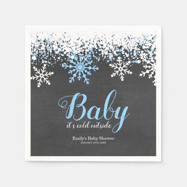 Baby Its Cold Outside Snow Winter Boy Baby Shower Napkin (Front)