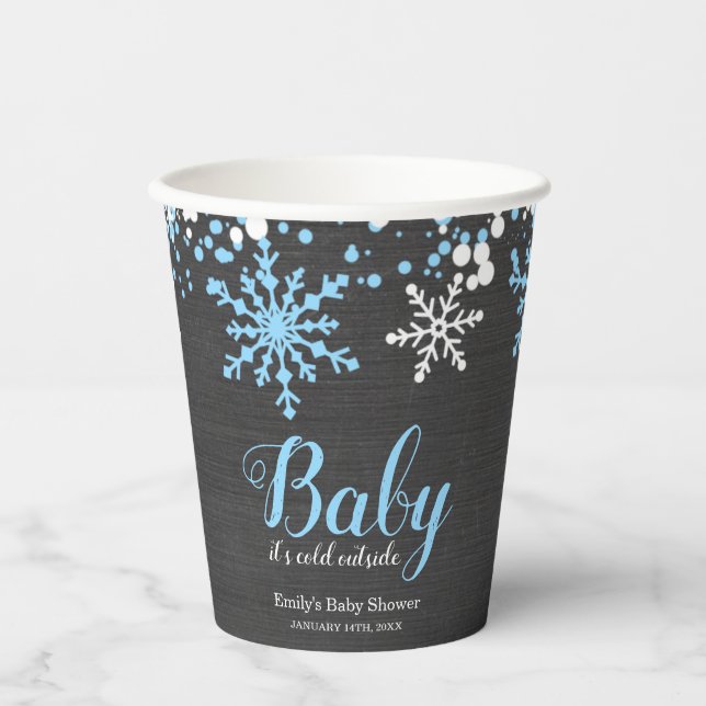 Baby Its Cold Outside Snow Winter Boy Baby Shower Paper Cups (Front)