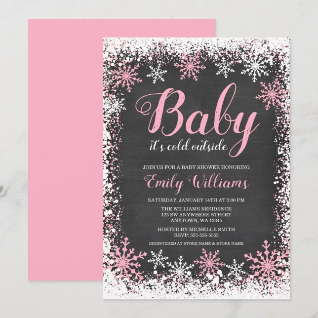 Baby Its Cold Outside Snow Winter Girl Baby Shower Invitation (Front/Back)