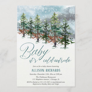 Baby its cold outside snowfall trees baby shower invitation