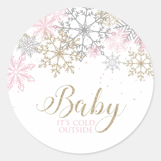 Baby It's Cold Outside Snowflake Baby Shower Classic Round Sticker (Front)