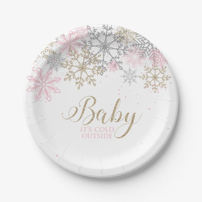 Baby It's Cold Outside Snowflake Baby Shower Paper Plate (Front)