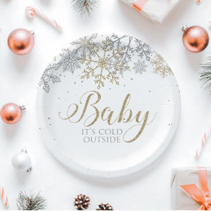 Baby It's Cold Outside Snowflake Baby Shower Paper Plate