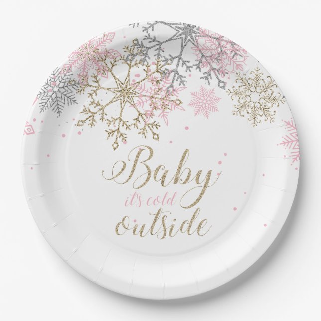 Baby It's Cold Outside Snowflake Baby Shower Paper Plate (Front)