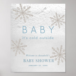 Baby Its Cold Outside Snowflake Blue Baby Shower Poster