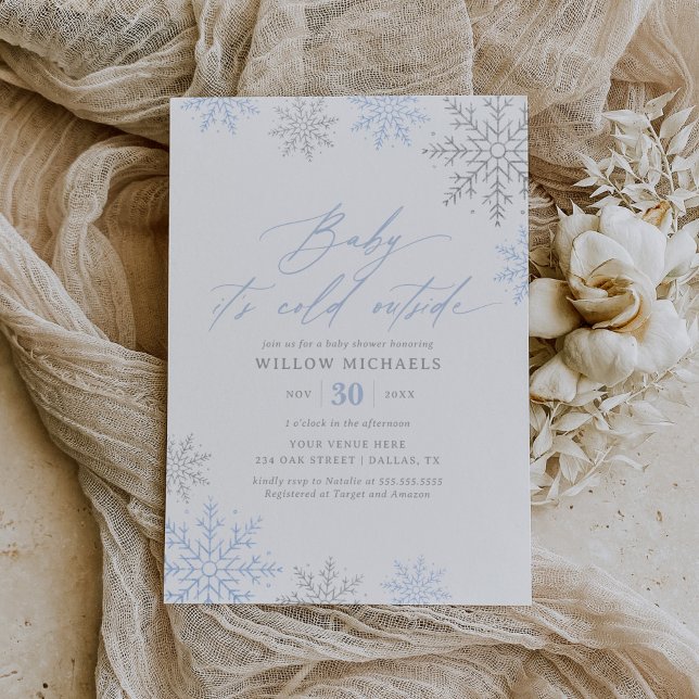 Baby It's Cold Outside Snowflake Boy Baby Shower Invitation (Creator Uploaded)