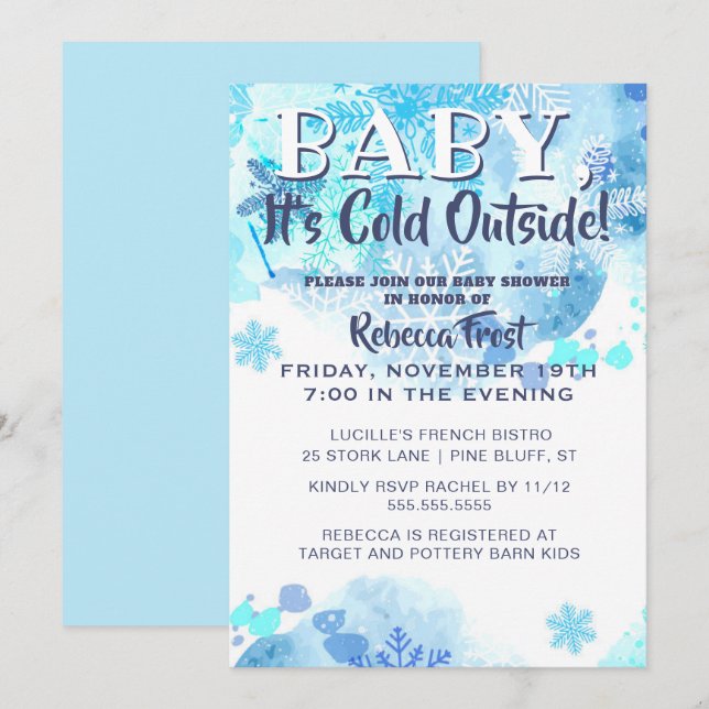 Baby Its Cold Outside Snowflakes Blue Shower Invitation (Front/Back)
