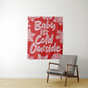 Baby It's Cold Outside Snowflakes Christmas Red Tapestry