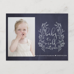 Baby It's Cold Outside Snowflakes Navy White Photo Postcard