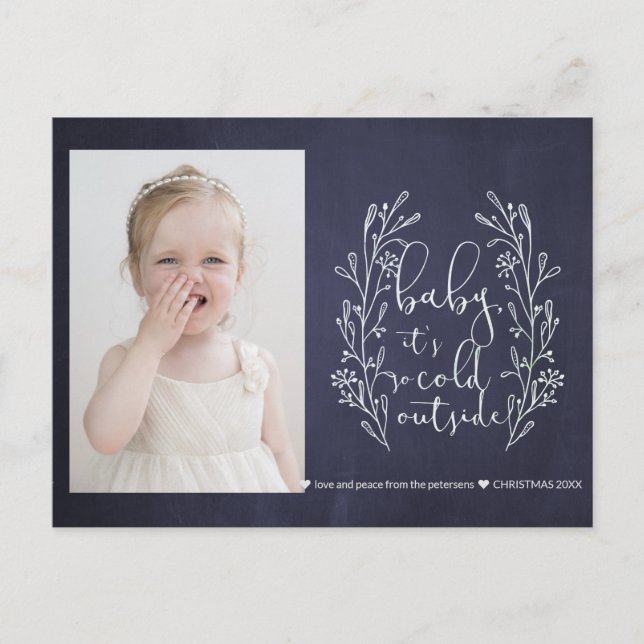 Baby It's Cold Outside Snowflakes Navy White Photo Postcard (Front)