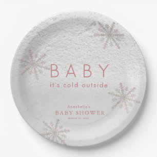 Baby It's Cold Outside Snowflakes Pink Baby Shower Paper Plate