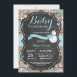 Baby its Cold Outside Snowman Aqua Baby Shower Invitation<br><div class="desc">Baby its Cold Outside Rustic Winter Snowman Baby Shower invitation. Auqa Snowflake. Rustic Wood Chalkboard Background. Country Vintage Retro Barn. Boy or Girl Baby Shower Invitation. Winter Holiday Baby Shower Invite. Aqua and White Snowflakes. For further customisation, please click the "Customise it" button and use our design tool to modify...</div>