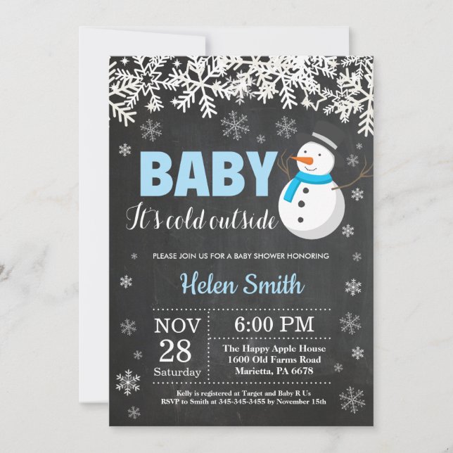 Baby its Cold Outside Snowman Boy Baby Shower Invitation (Front)