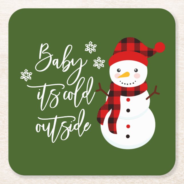Baby It's Cold outside Snowman Christmas Square Paper Coaster (Front)
