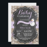 Baby its Cold Outside Snowman Girl Baby Shower Invitation<br><div class="desc">Baby its Cold Outside Rustic Winter Snowman Baby Shower invitation. Purple Snowflake. Rustic Wood Chalkboard Background. Country Vintage Retro Barn. Girl Baby Shower Invitation. Winter Holiday Baby Shower Invite. Blue and White Snowflakes. For further customisation, please click the "Customise it" button and use our design tool to modify this template....</div>
