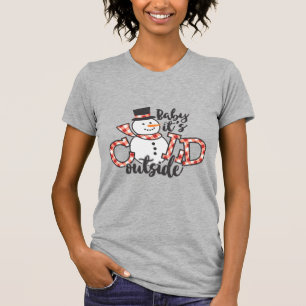 Baby It's Cold Outside Snowman Plaid Christmas T-Shirt