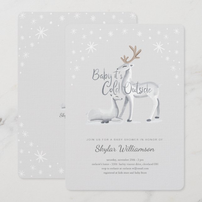Baby It's Cold Outside Snowy Christmas Winter Deer Invitation (Front/Back)