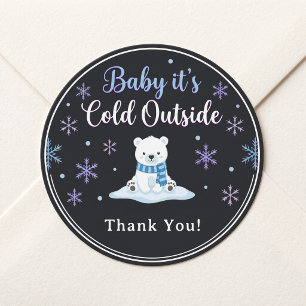 Baby its Cold Outside Snowy Wonderland Bear Cub Classic Round Sticker
