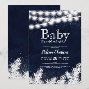 Baby it's cold outside string light pine blue invitation
