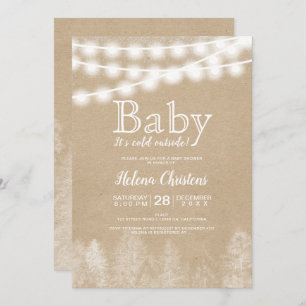 Baby it's cold outside string light pine forest invitation