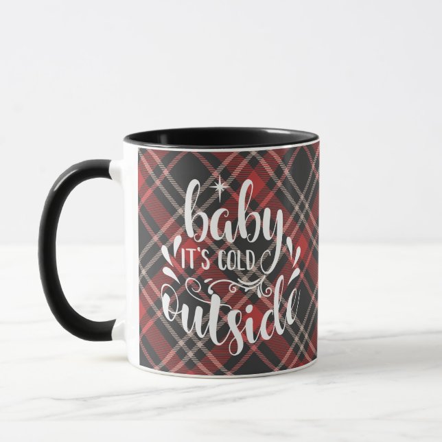 Baby Its Cold Outside Tartan Holiday Mug (Left)