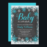 Baby Its Cold Outside Teal Snow Winter Baby Shower Invitation<br><div class="desc">Teal winter themed baby shower invitations. This stylish design features a teal blue and white snowflake border and script font on a chalkboard background.</div>