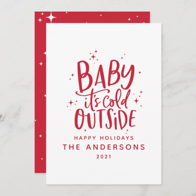 Baby its cold outside typography Christmas holiday Save The Date (Front/Back)