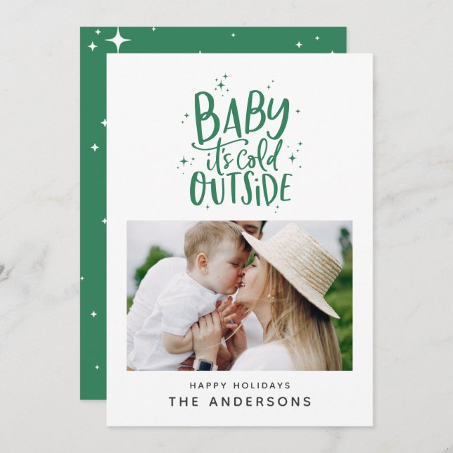 Baby its cold outside typography Christmas photo Save The Date (Front/Back)