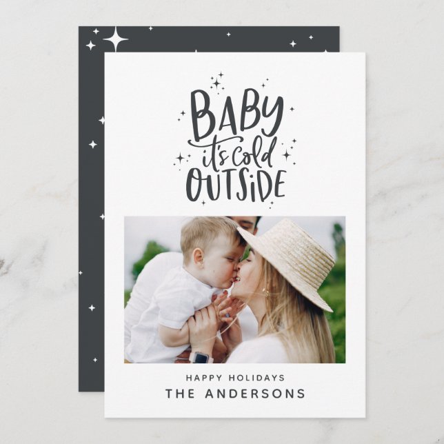 Baby its cold outside typography Christmas photo Save The Date (Front/Back)