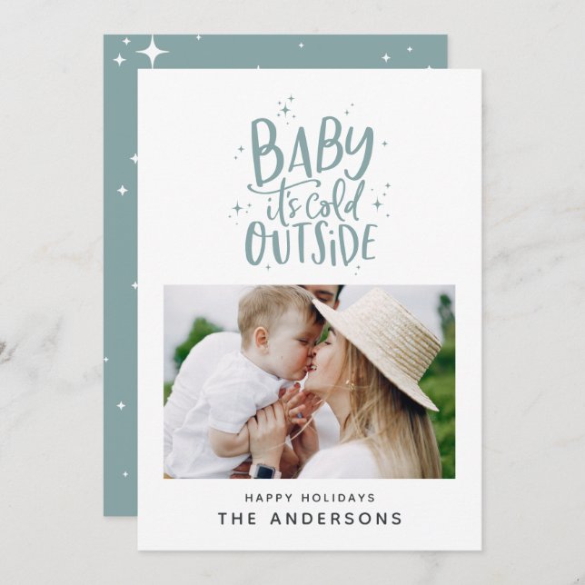 Baby its cold outside typography Christmas photo Save The Date (Front/Back)