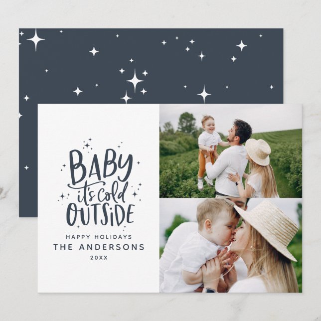 Baby its cold outside typography Christmas photo Save The Date (Front/Back)