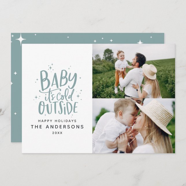 Baby its cold outside typography Christmas photo Save The Date (Front/Back)