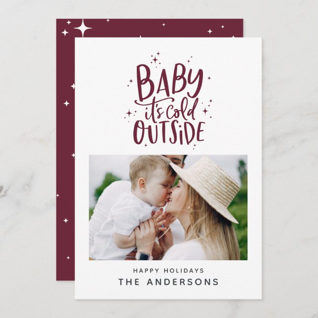 Baby its cold outside typography Christmas photo Save The Date (Front/Back)