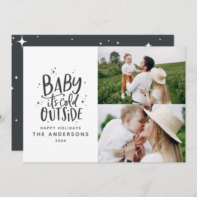 Baby its cold outside typography Christmas photo Save The Date (Front/Back)
