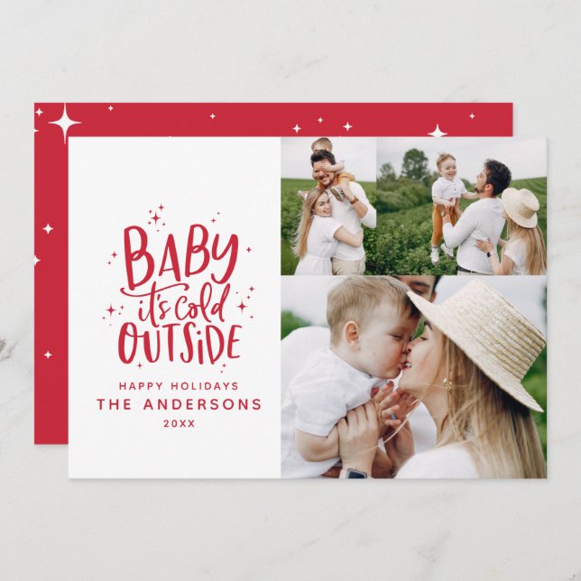 Baby its cold outside typography Christmas photo Save The Date (Front/Back)