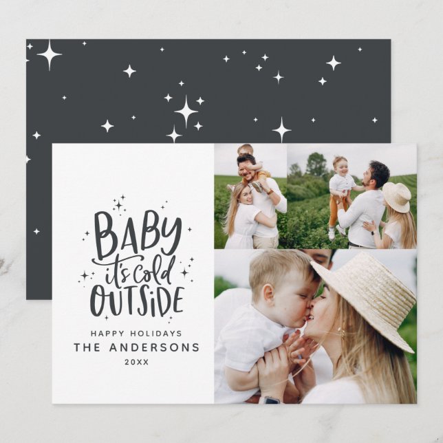 Baby its cold outside typography Christmas photo Save The Date (Front/Back)