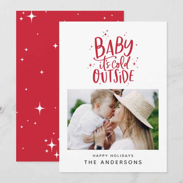 Baby its cold outside typography Christmas photo Save The Date (Front/Back)