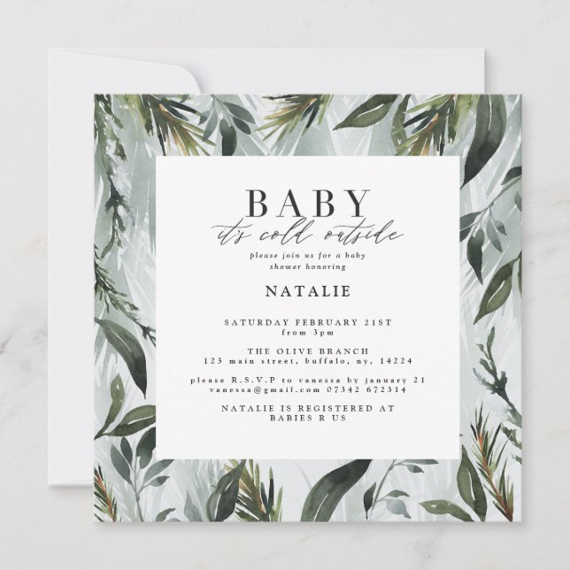 Baby it's cold outside watercolor  baby shower announcement (Front)