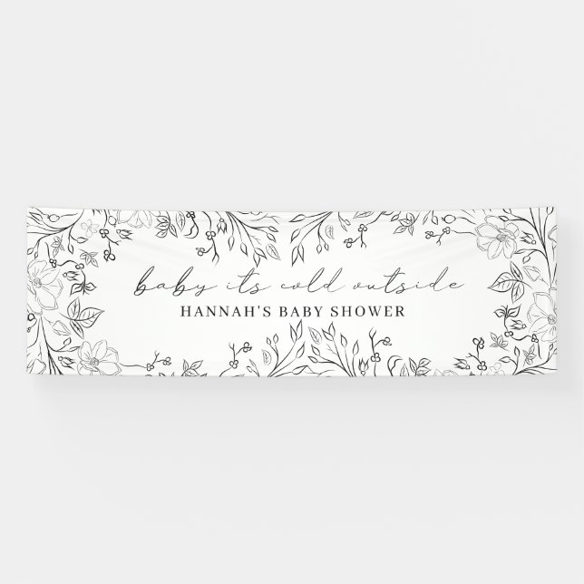 Baby its cold outside Whimsical Floral Line Art Banner (Horizontal)