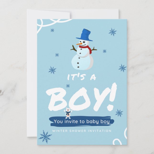 Baby Its Cold Outside White Blue Boy Modern Shower Invitation (Front)